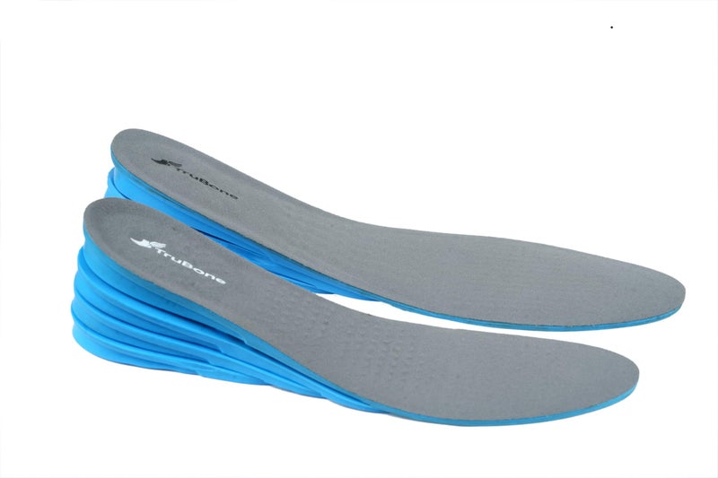 Trubone Height Increase Insoles, 4-Level Adjustable Gel Shoe Lifts, 0.75-2.25 inch Elevation, Unisex Comfort Design,Breathable Fabric,Blue and Grey,Men &Women,2 Sizes (5-9 & 9-12) UK. (Large (9-12))